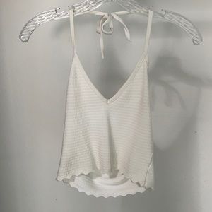 White Knit Halter Crop Top